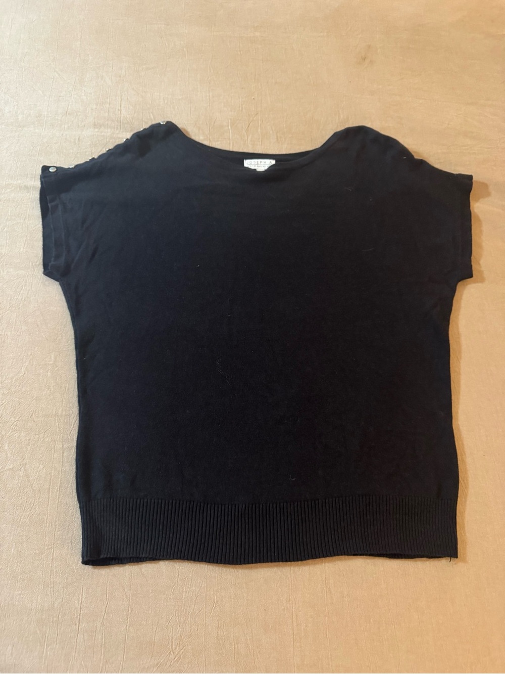 Black Short Sleeve Knit Top with Studded Shoulder Detailing Size Large